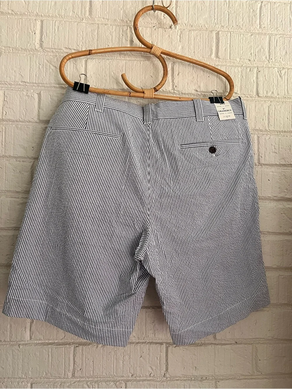 J. Crew Men’s Flex Sz 34 Navy and White Seersucker Flat Front 9” Shorts MSRP $79